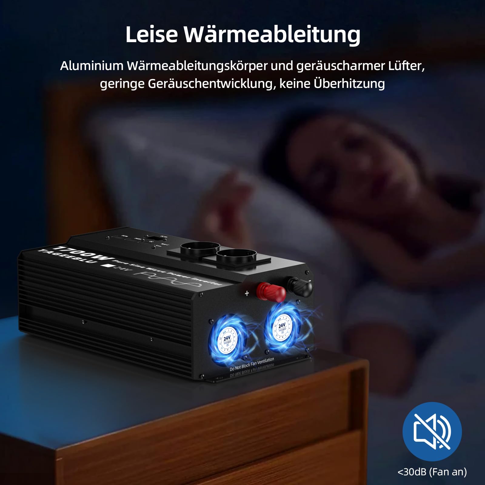 1700W inverter 24v 220v Onda Pura con Display LCD, 4 EU Presa, 4 ports USB et Tipo C 30W