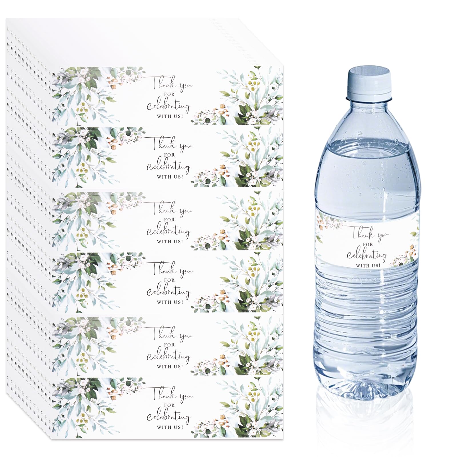 100 pcs Wedding Water Bottle Labels Thank You Leaf Wine Bottle Labels Greenery Plant Water Bottle Wraps Sticker for Wedding Birthday Anniversary Baby