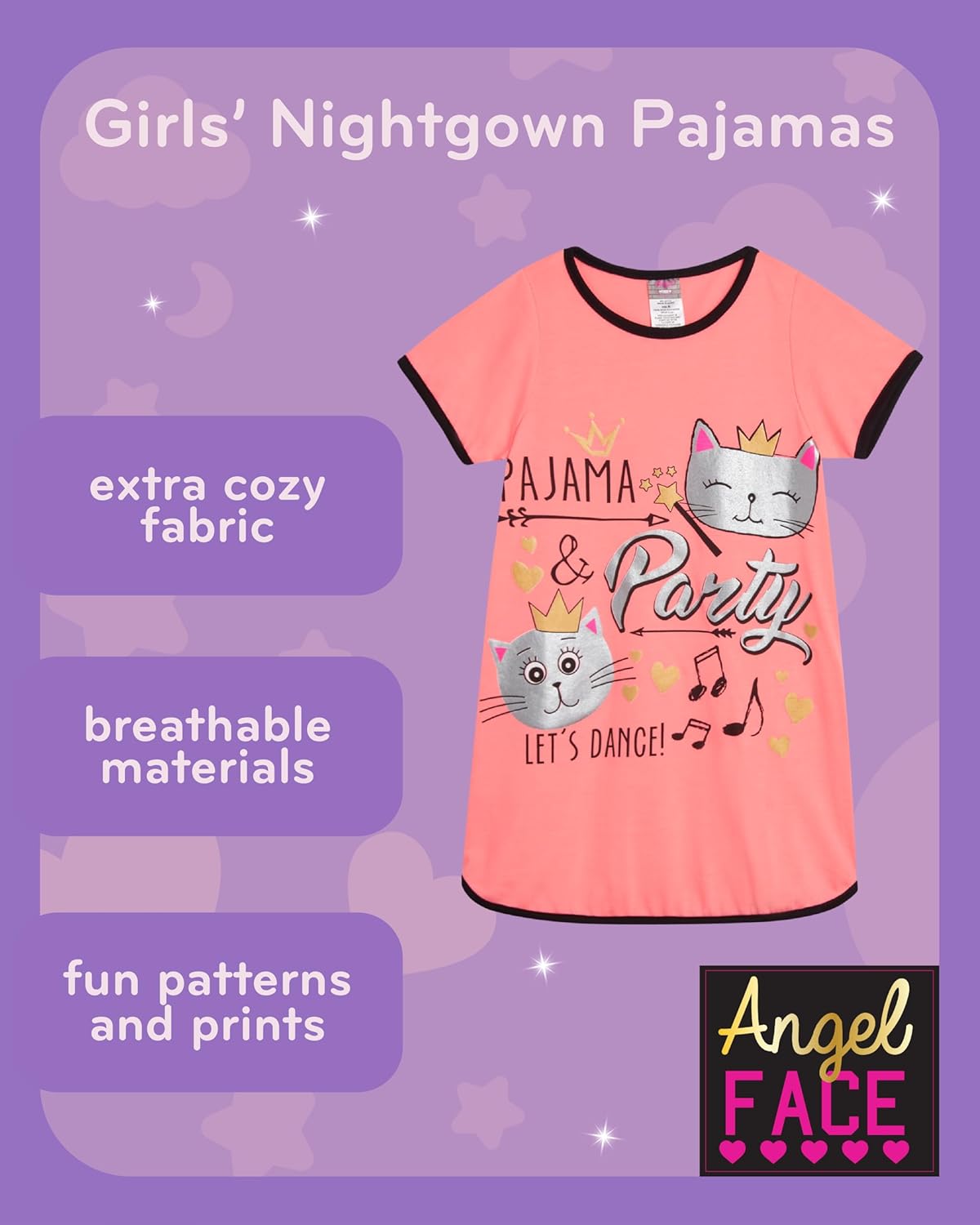 Angel Face Girls Nightgowns - 3 Pack Soft Short Sleeve Nightgown Girls Pajamas - Cozy Cute Sleep Dress Pajamas - Image 2