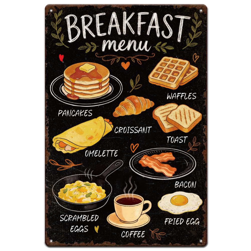 SUPERDANT Metal Signs Breakfast Menu Tin Signs Food Whimsical Wall Art Plaques Metal Sign Painting Kitchen Living Room Bar Garages Home Decorative Gifts Wall Decor 20x30cm