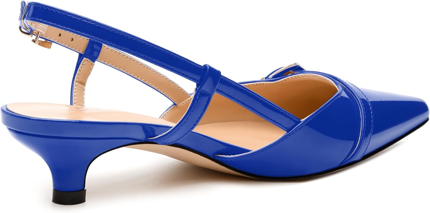 Women's Pumps, Closed Pointed Toe Slingback Heels, Ankle Strap Buckle Fashion Kitten Heel Shoes for Women Dress Party Wedding