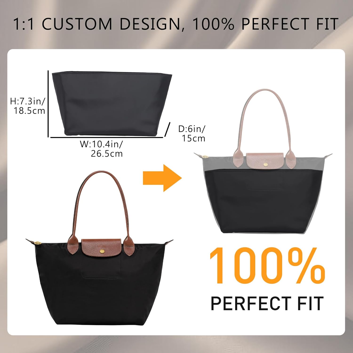 Doxo Nylon Purse Organizer Insert for Longchamp Le Pliage Tote Handbag, Medium Long champ Organizer with 8 Compartments & Zipper Pocket & Bottle Holder, Lightweight Water-Resistant Bag insert(M,Black)