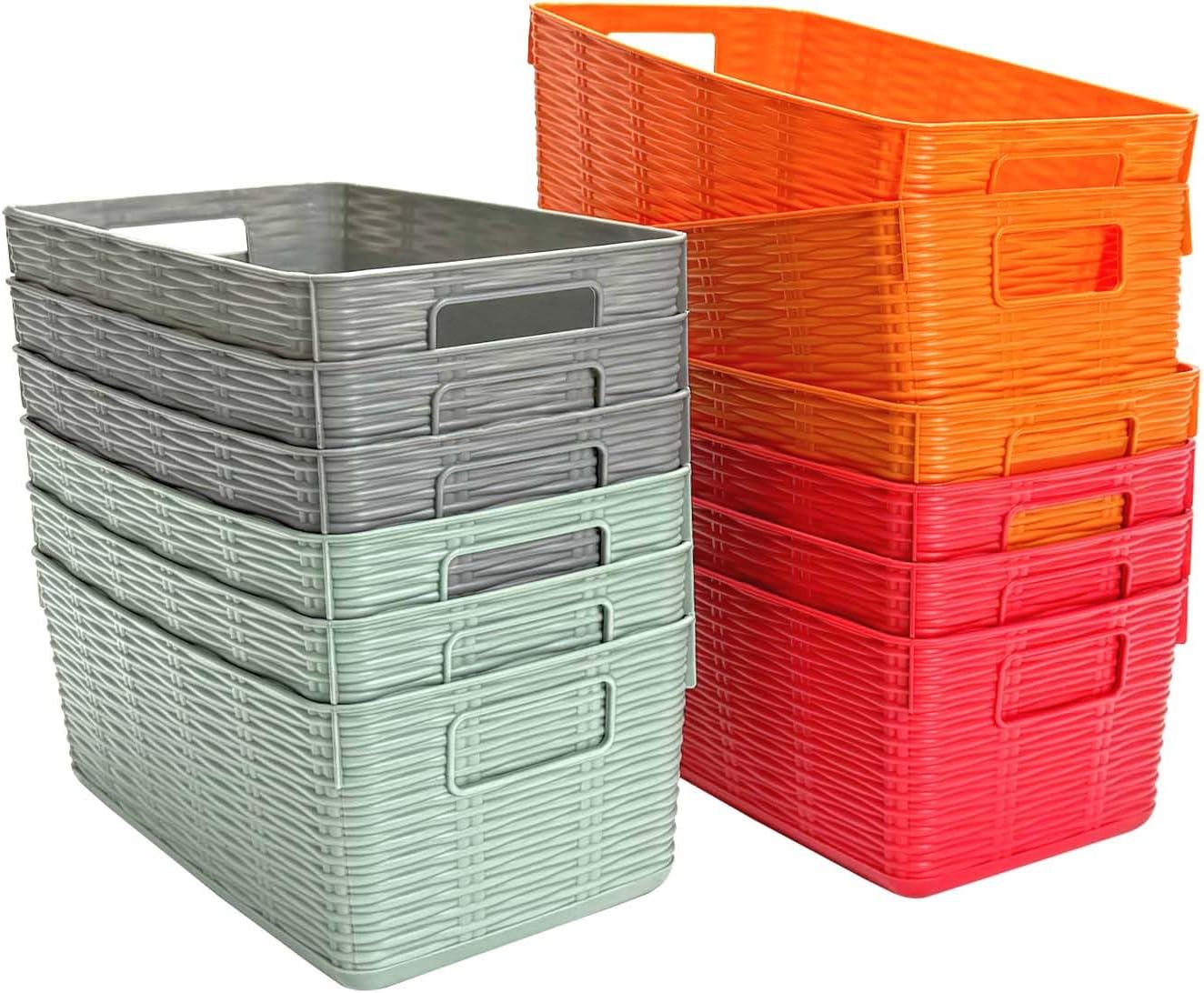 12-Pack Plastic Storage Baskets, Stackable & Nestable Organizer Bins for Toys, Clothes, Home (Multicolor - Rectangular)