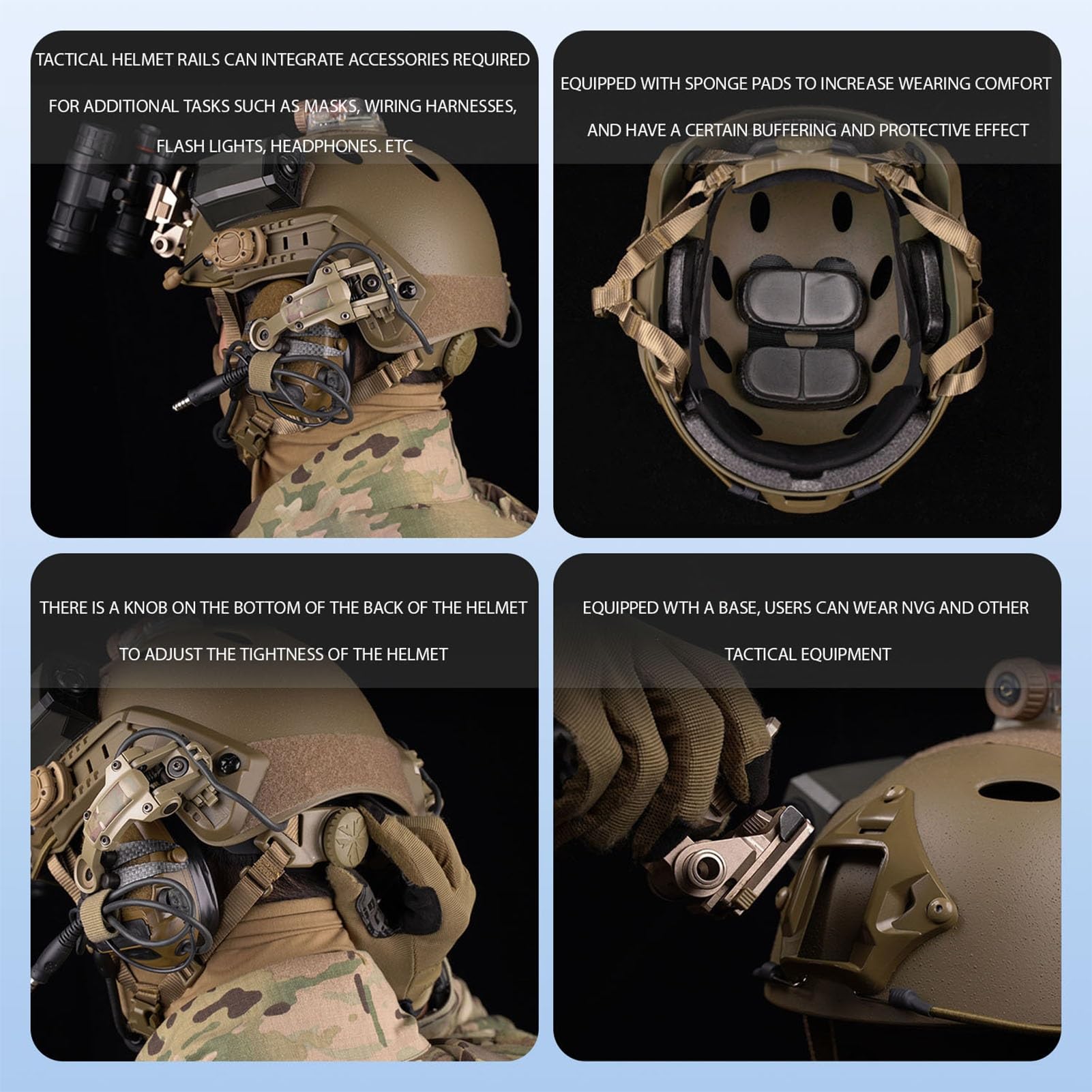 Casco Tattico Fast con Supporto NVG, Guide Laterali e Sistema Modulare, Design Leggero e Traspirante per Addestramento Airsoft, Paintball e Sopravvivenza