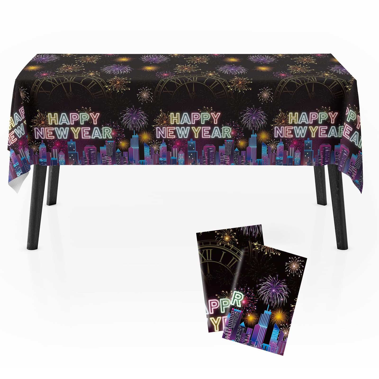 Zharkoo New Year Table Cover, 54×108 Inch Festive Plastic Tablecloth, Disposable Table Cloth for New Year’s Eve Party and Celebration, Theme Party
