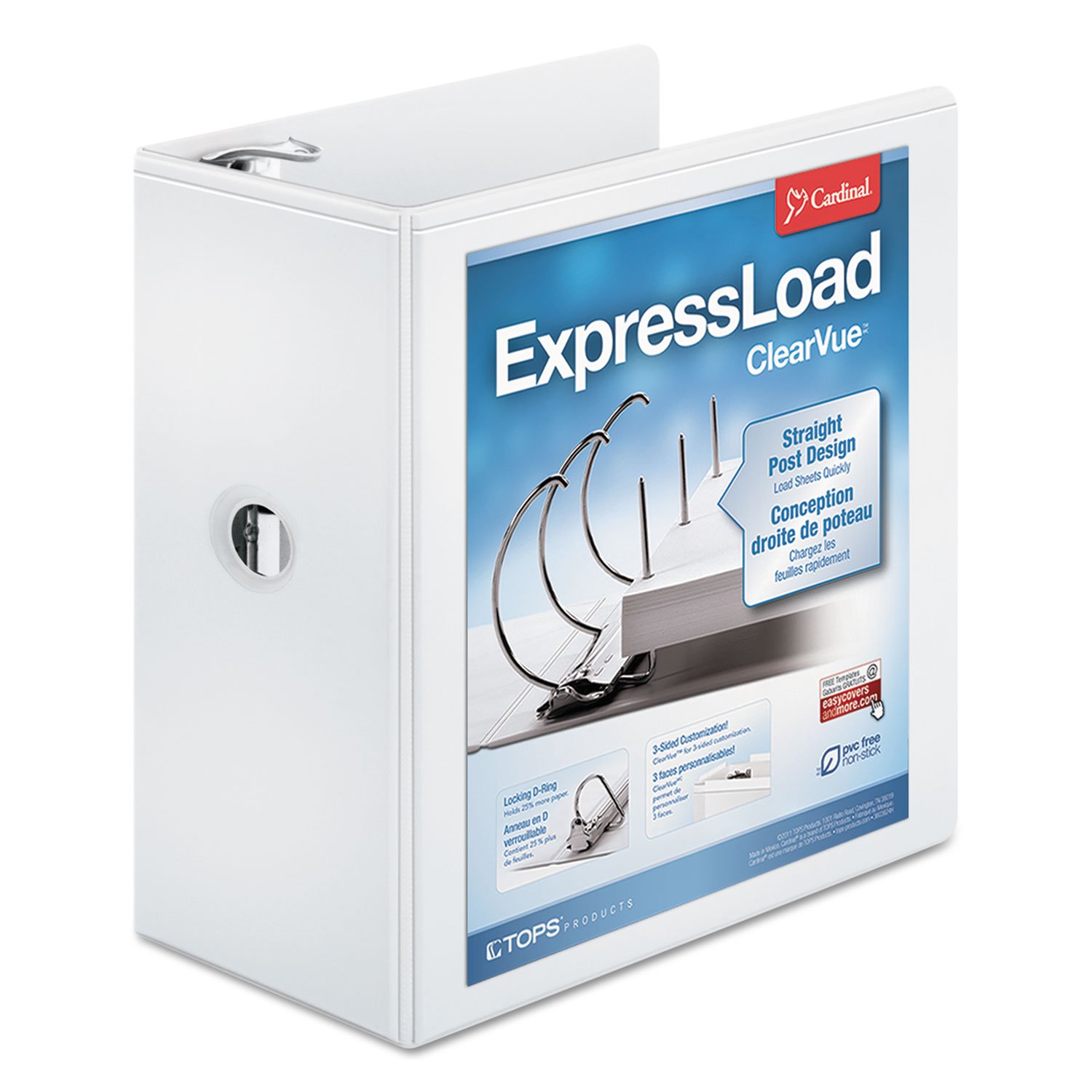 Cardinal ExpressLoad ClearVue Lock D-Ring Binder, White, 5 Inch