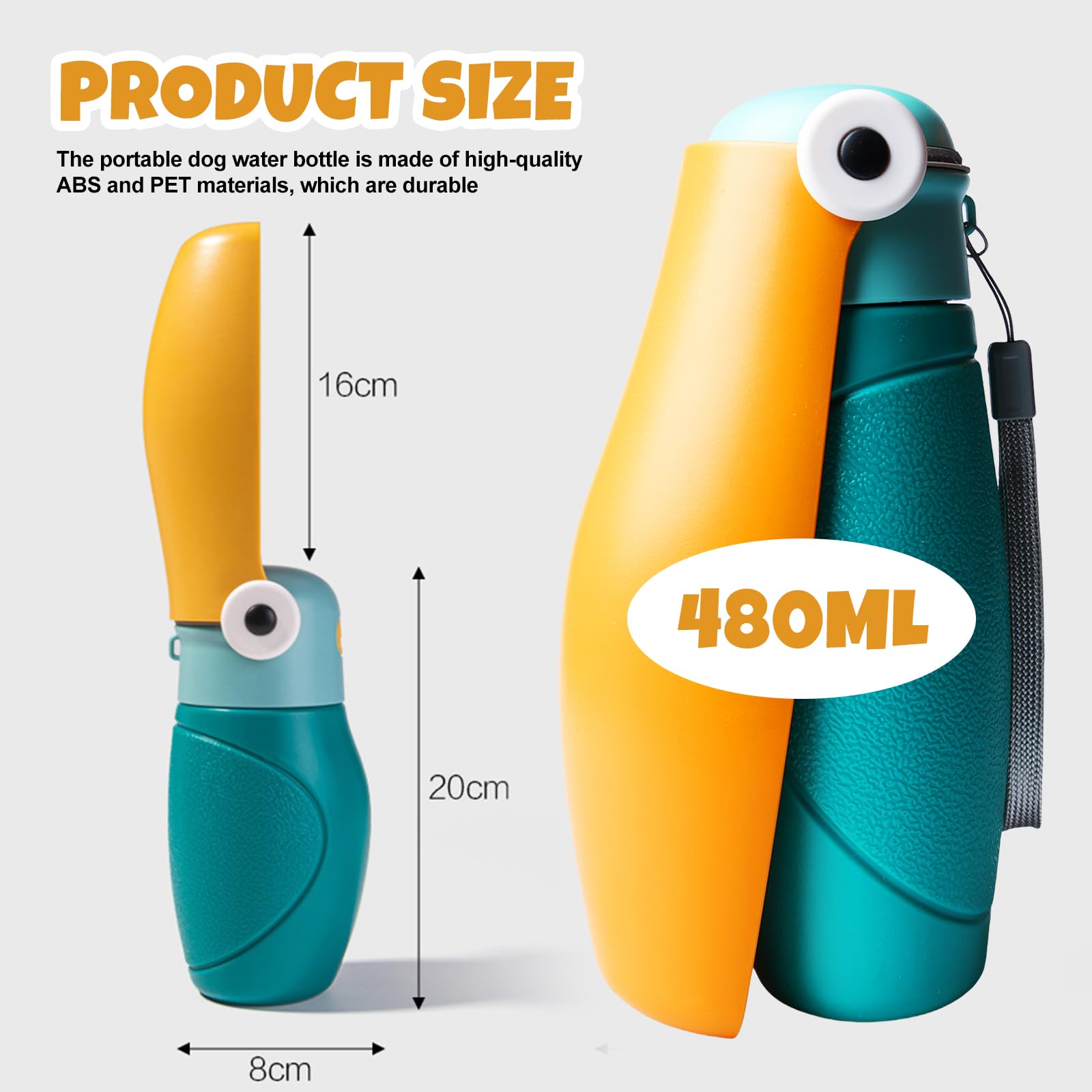Botella Para Perros Para Viajes: Dispensador De Agua A Prueba De Fugas Con Gran Canal, Camping, 480 Ml