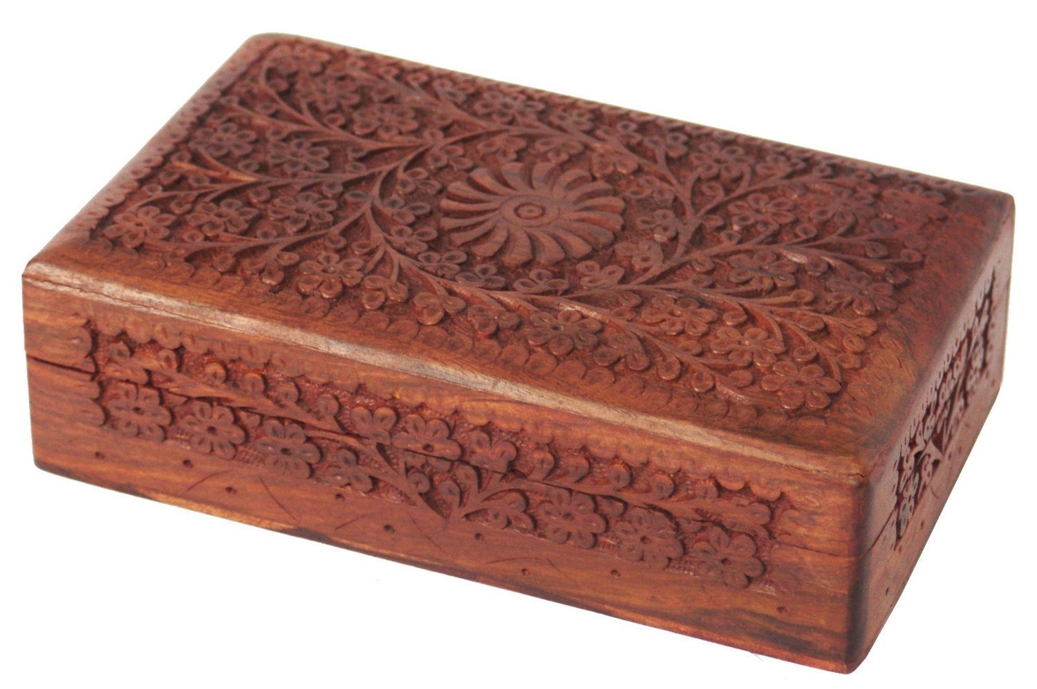 WhopperIndiaWhopperIndia Handmade Wooden Vintage Keepsake Jewelry Storage Box Wooden Jewelry Organizer Box with Full Floral Carving