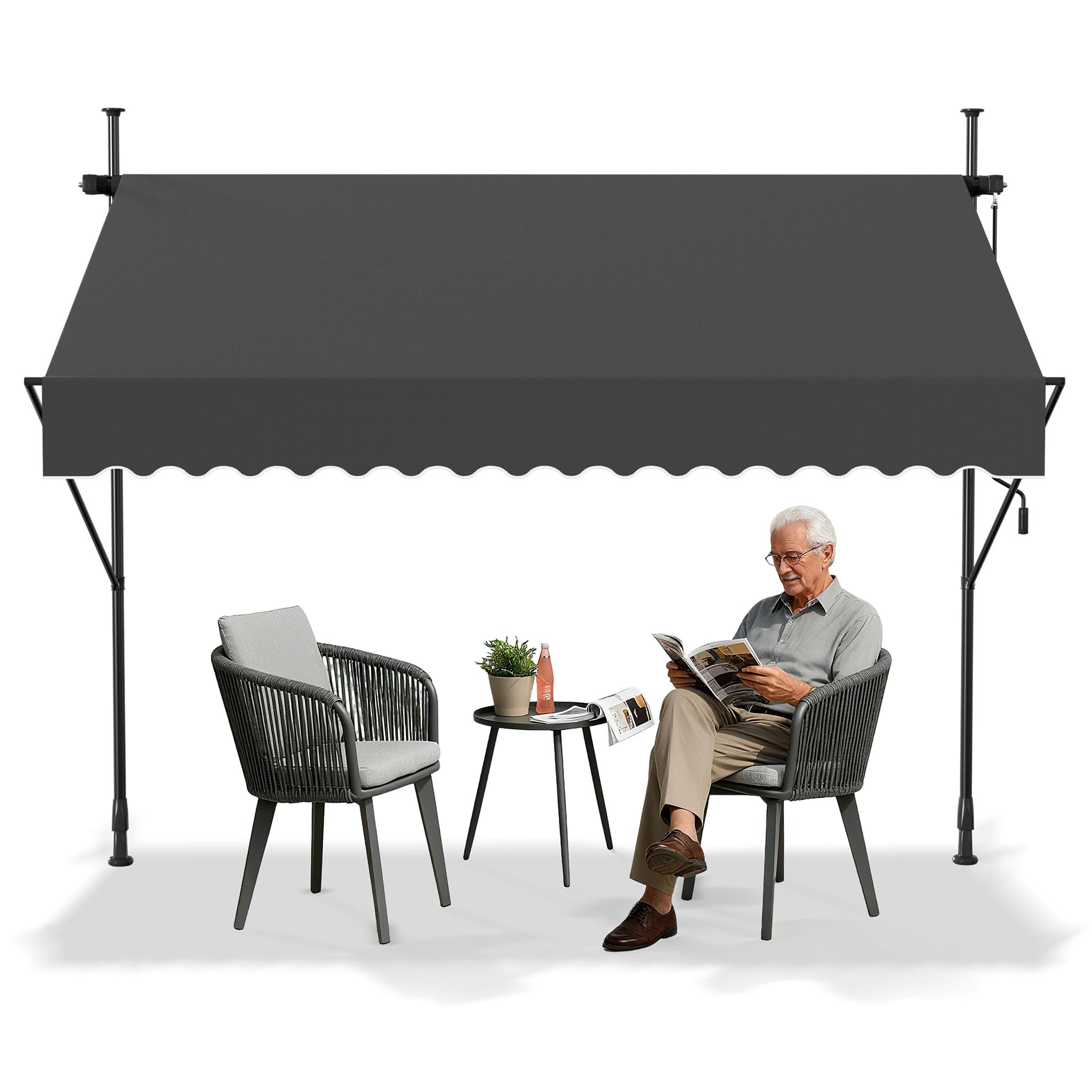 Aufun Klemmmarkise mit Handkurbel Balkon 200/250/300/350/400 cm | Balkonmarkise ohne Bohren Markise Sonnenschutz aus Polyester UV-Beständig und Höhenverstellbar, Terrassenüberdachung
