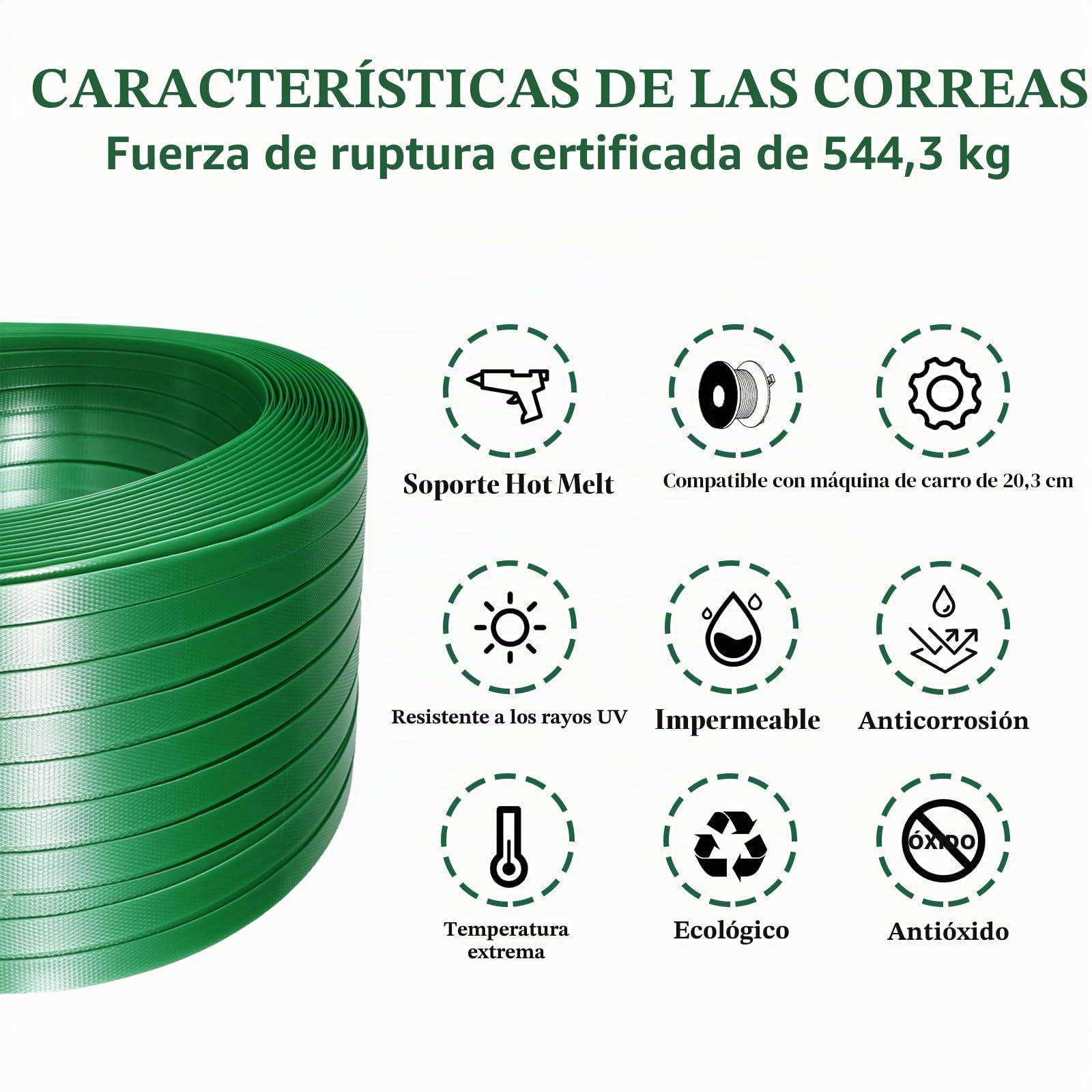 Kit de flejado de palés, Kit de Bandas, Herramienta de flejado de Embalaje con Rollo de Bobina de poliéster Resistente de 16 mm (Polyester Pet Banding Strapping Kit)