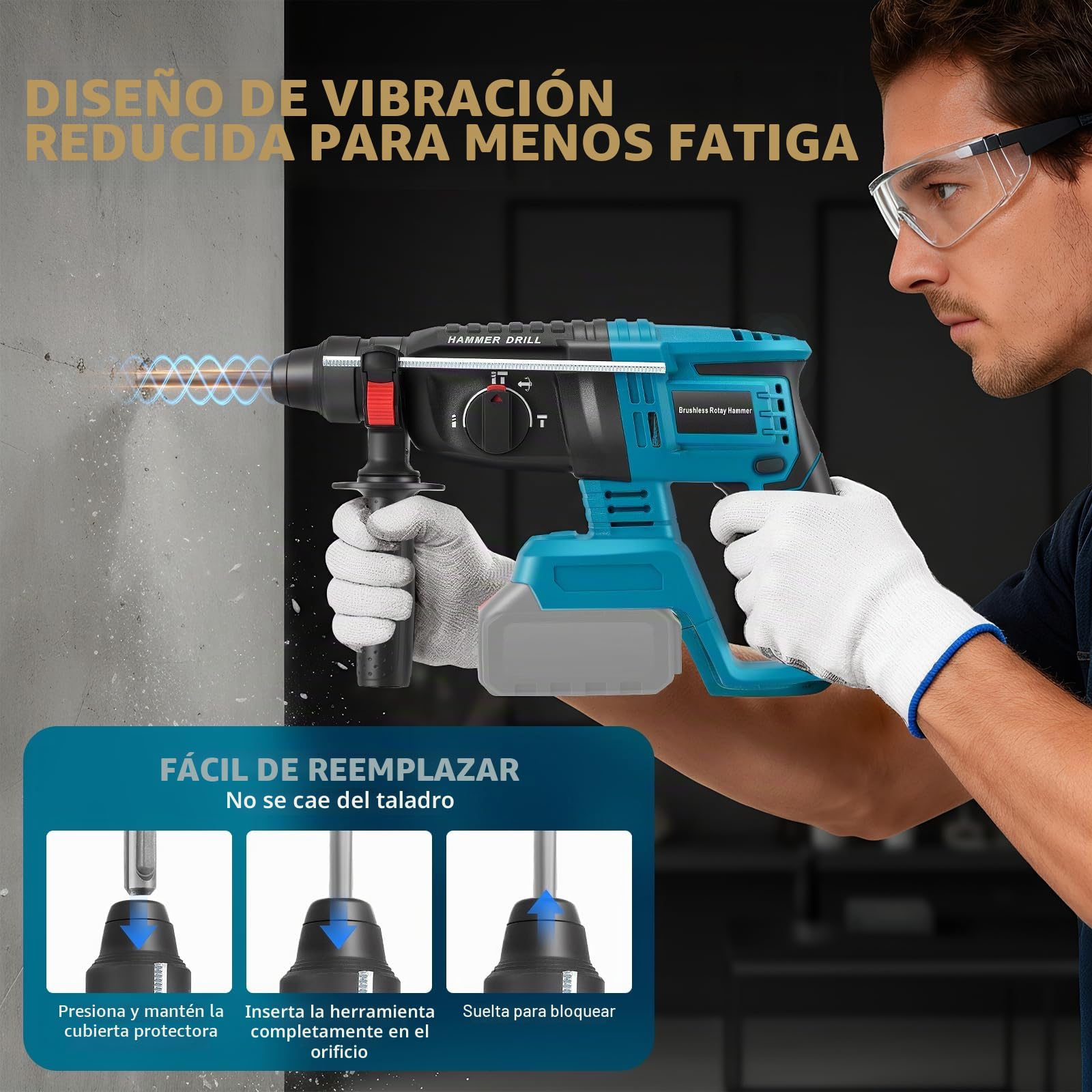 18V 2.5 J Taladro Percutor a Baterías Profesional, Compatible con Baterías Serie 18V BL, Incluye 10 Brocas, Mango Antivibraciones y Embrague de Seguridad