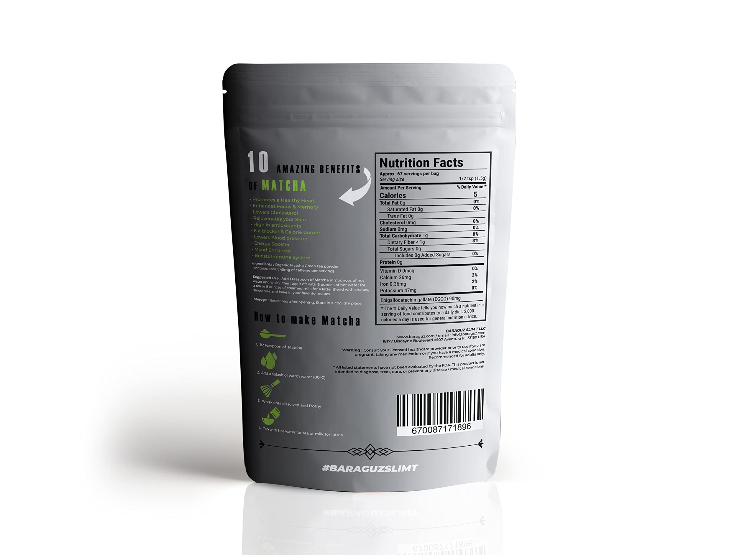 Baraguz SlimT Organic Ceremonial Grade Matcha Green Tea Powder - Authentic Premium First Harvest 3 53 Ounces — view 2