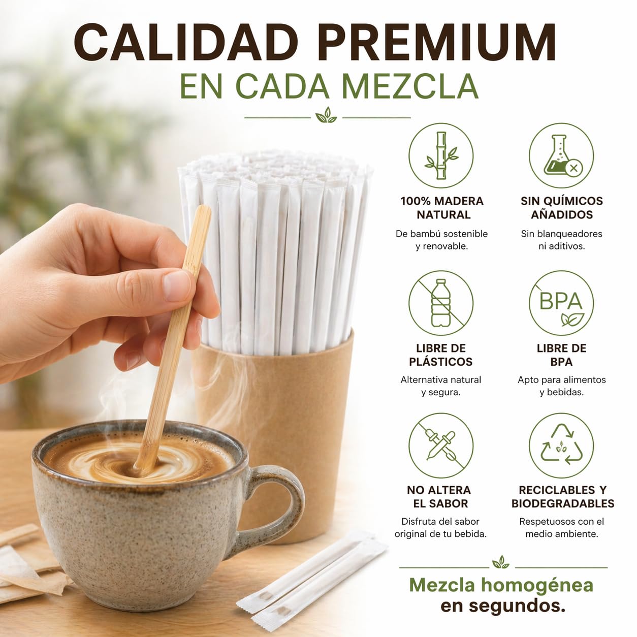 Vasos Cafe de 120 ml – 100 Unidades y 100 Paletinas Cafe Desechables de Madera con Funda, Vasos Desechables para Espresso, Degustaciones y Oficina – Vasos Carton Kraft – Pack Completo — view 4