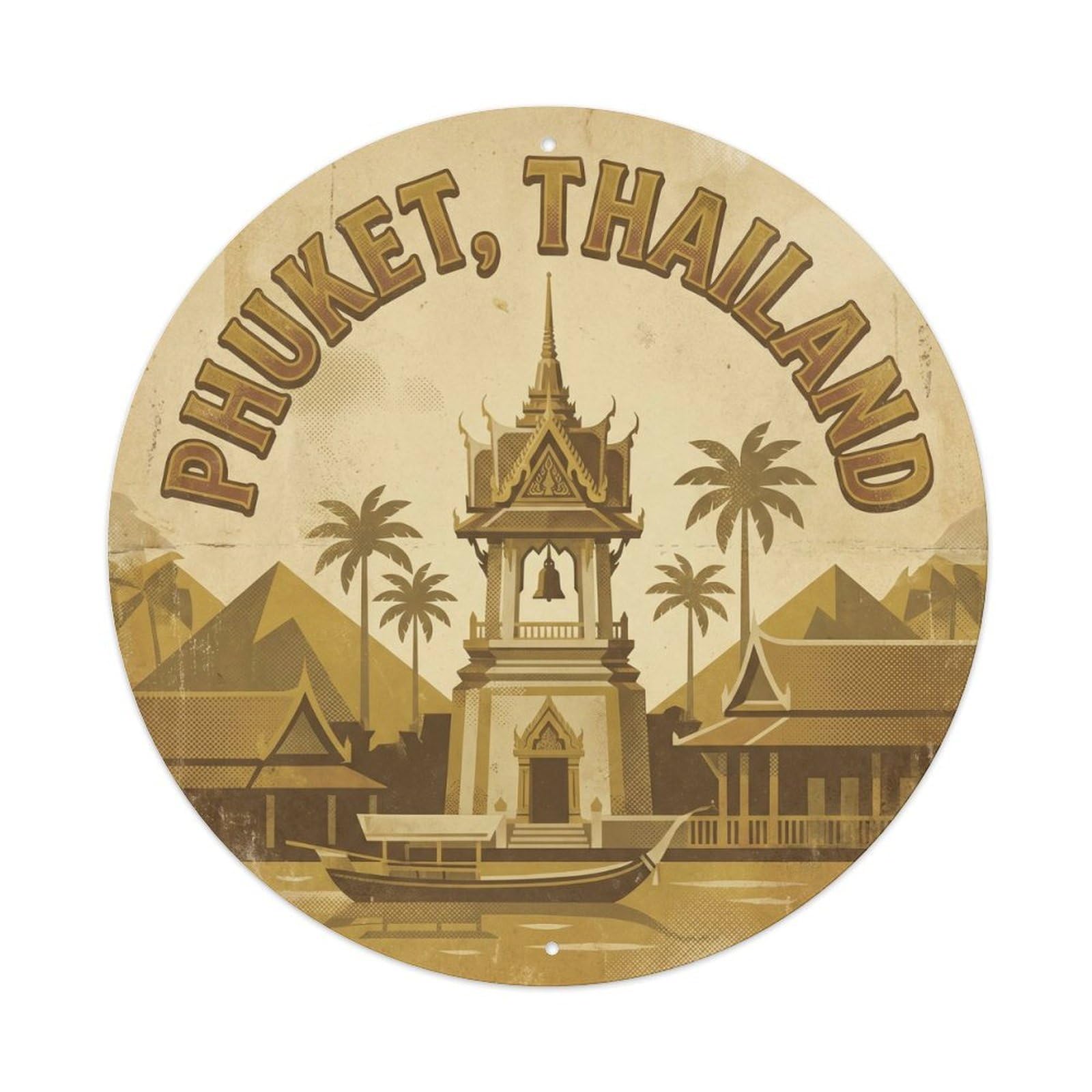 Phuket Temple Bell Tower Travel Historic Shrine Metal Tin Sign