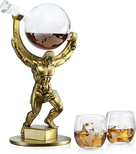 Miniatura 3 de Atlas Bronze World Globe - Juego de decantador para whisky, whisky, whisky, escocés, bourbon, coñac y Brandy, 33.8fl oz, de The Wine Savant