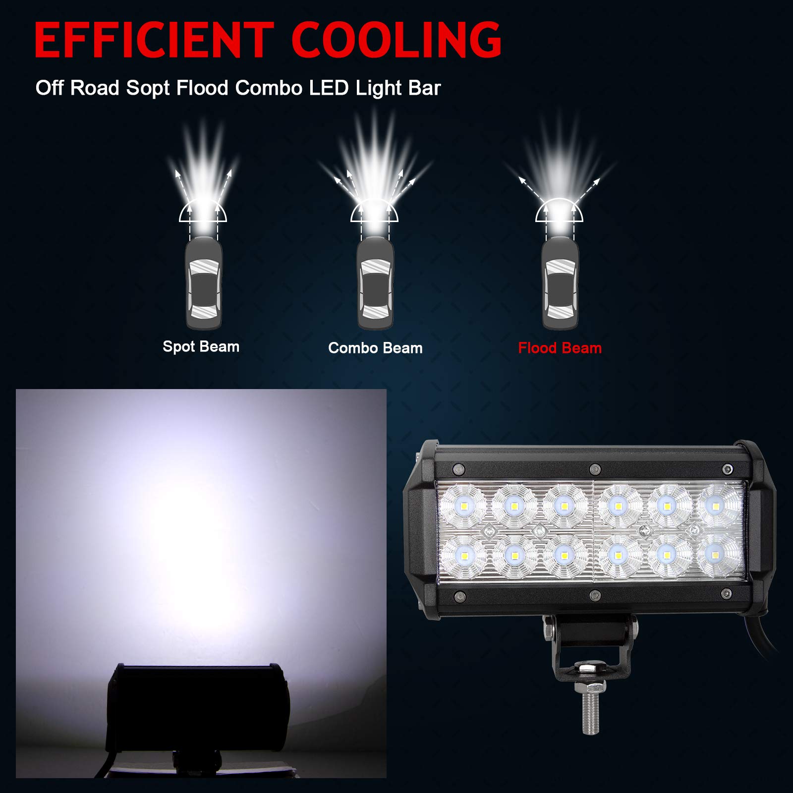 AUXTINGS 2 Piezas 7 Pulgadas (17.8cm) 36W Flood led Barra de Trabajo 12v-24v focos Incluye Soportes de Metal y camión Barca Machine Trailer Bulldozer 4x4 Offroad Car