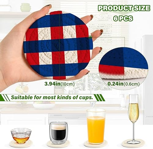 Miniatura 3 de Absorbent Drink Coasters Set with Holder 6 Pack Coasters for Coffee Table Coffee Table Coasters Porta Vasos para Mesas Red Blue Check