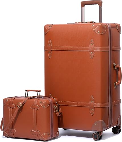 urecity Lot de 4 valises de voyage vintage légères rétro en cuir 