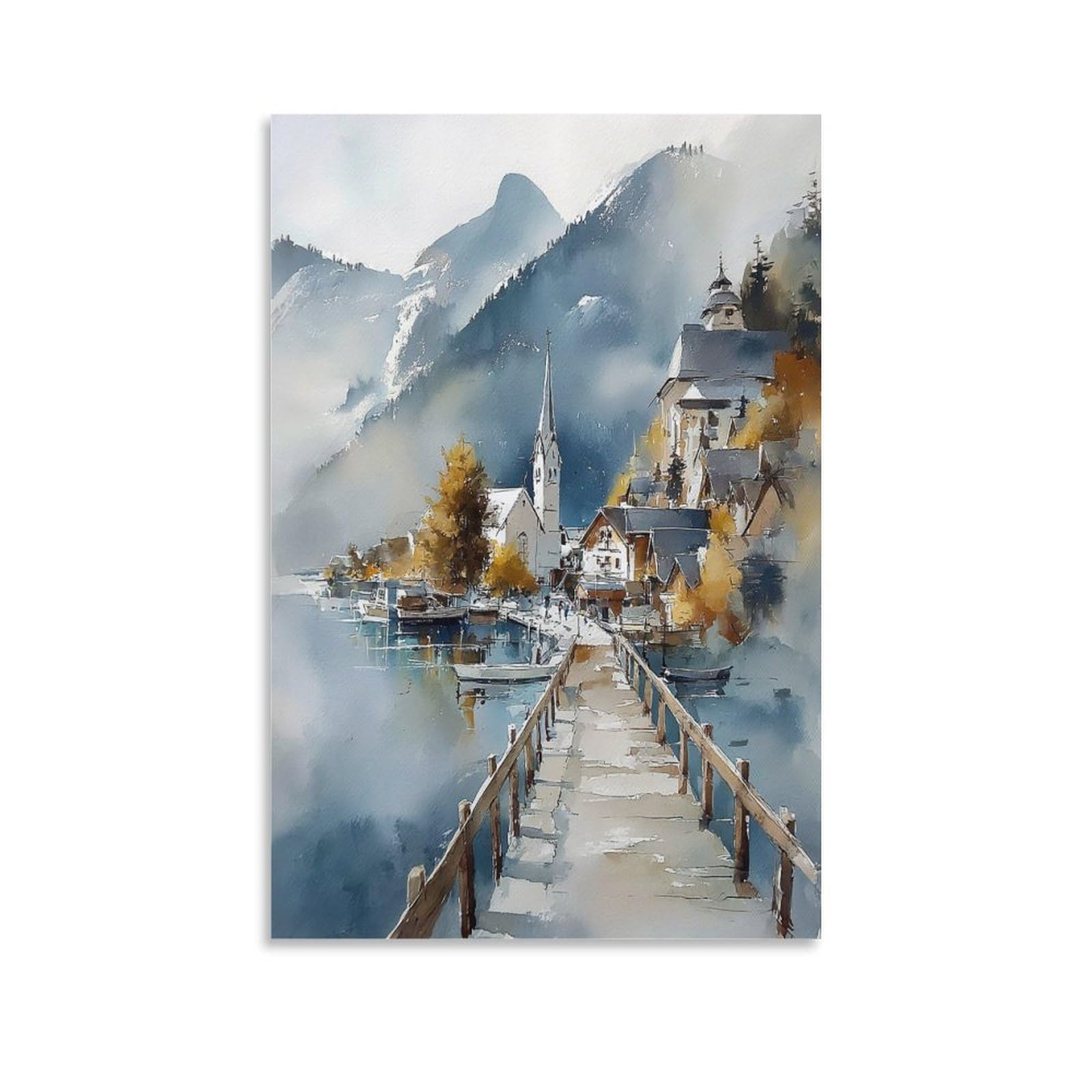 LCYNNH Skagway Alaska Coastal Town 24x36inch(60x90cm) Vintage Travel Poster Watercolor Canvas Art