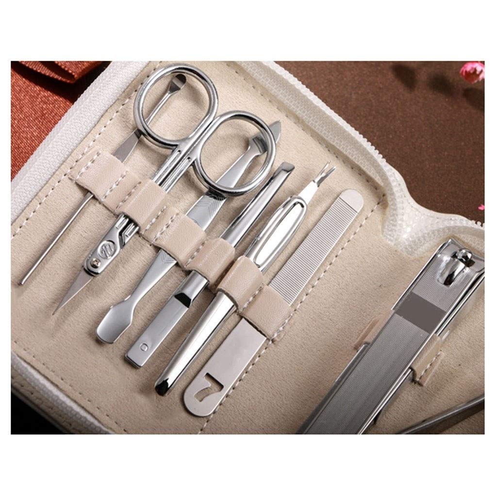 TONGQIC Nagelknipser-Set Schwarze Ledertasche Nagelknipser Set Nagelschere-Ohr-Auswahl Pedicure Werkzeug-Set Rechteckig Nagelpflege Box White (Set von 9) Nagelknipser-Kit(C)