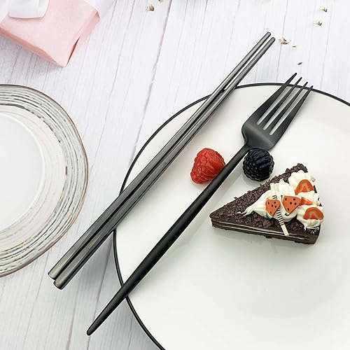 Miniatura 6 de JASHII Utensilios portátiles, juego de cubiertos de viaje y campamento, 7 piezas de cubiertos de acero inoxidable 304, incluye cuchillo, tenedor,