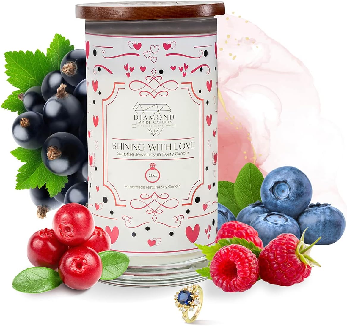 Diamond Empire Shining with Love Candle with Surprise Jewellery Inside (Surprise Jewelry Valued up to £2,500) 2 Wick Candle (Burn up to 120 H) (Rings