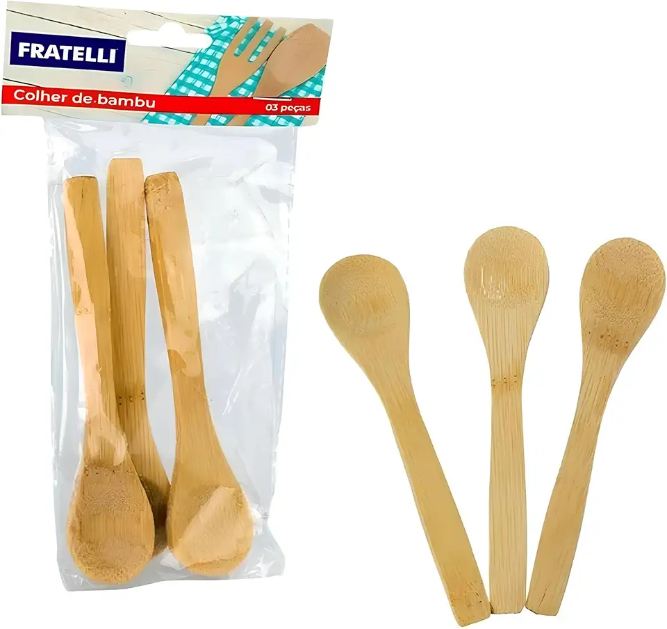 Kit 3 Colheres de Bambu – Sustentáveis, Antirrisco, Livre de BPA e Resistentes ao Calor – Utensílios Naturais para Cozinha
