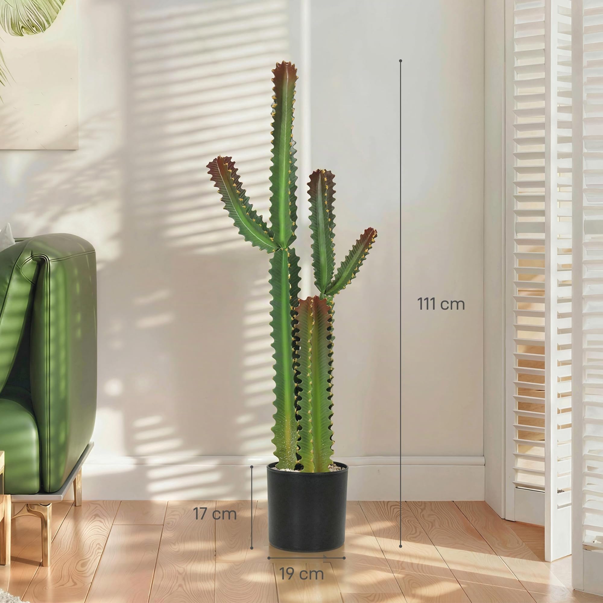 HOMCOM Plante Artificielle Intérieure 111 cm Cactus Artificiel en Pot Vert