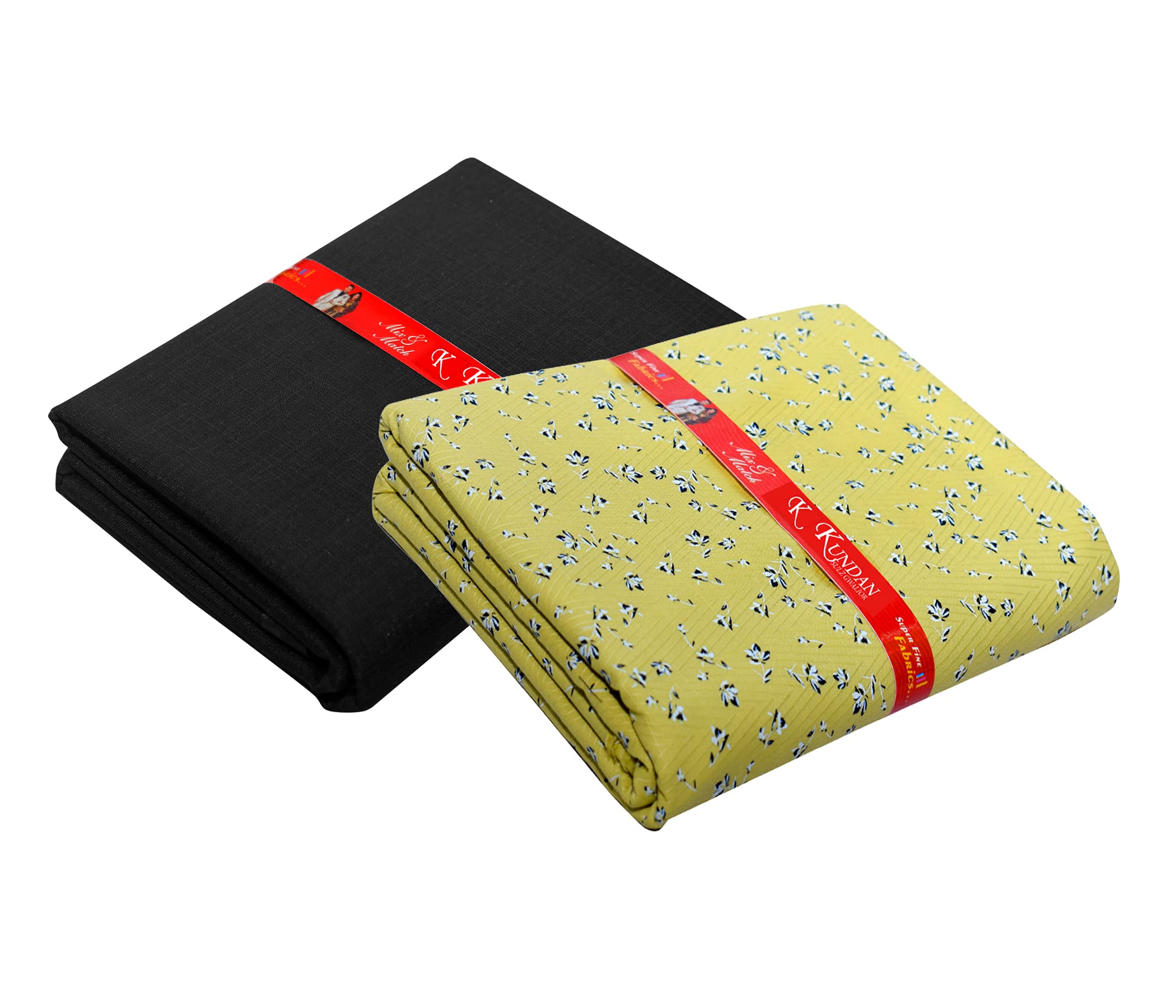 Kundan Sulz Gwalior Men's Cotton Printed Shirt & Trouser Fabric Combo Set (Black & Light Yellow; 1.20 & 1.60 Meters)-picture-32