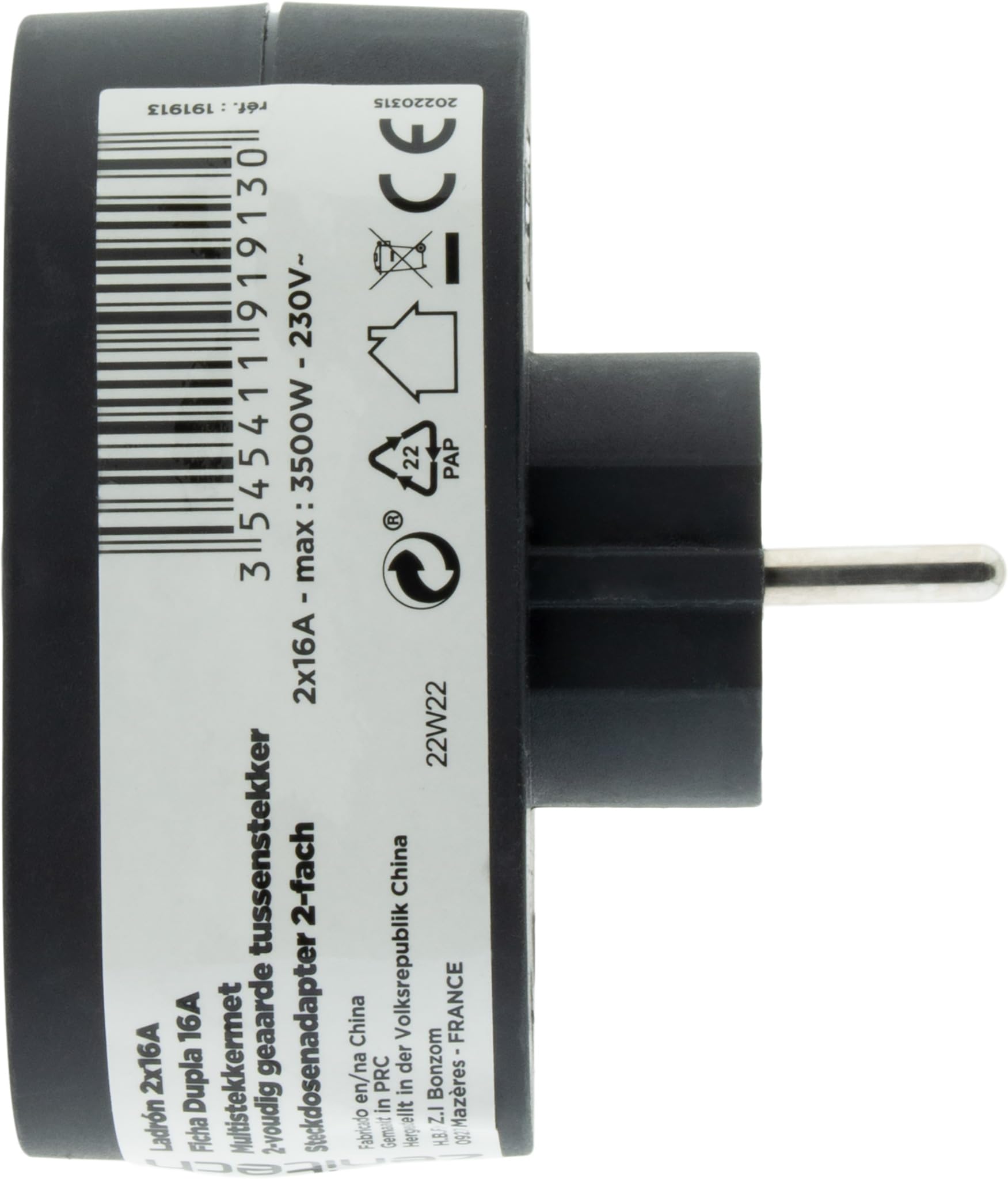 Zenitech, gniazdo Biplite, model Schuko, 16A, idealne do urządzeń elektrycznych, nowoczesny i elegancki design, idealne do domu lub biura - 16A - Czarny - 2 gniazda
