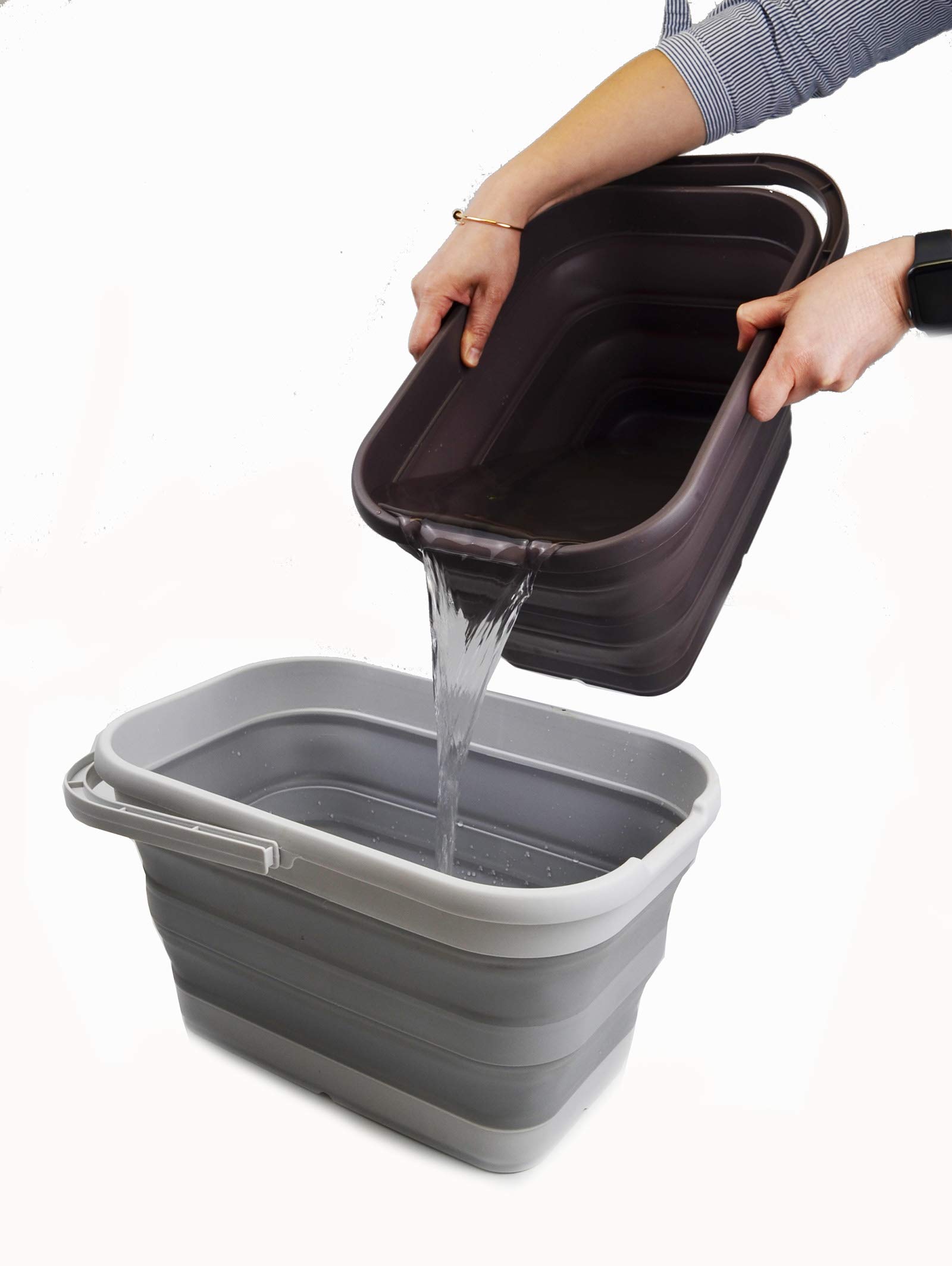 SAMMART 12L Faltbarer rechteckiger handlicher Eimer (Grau (2er-Set))