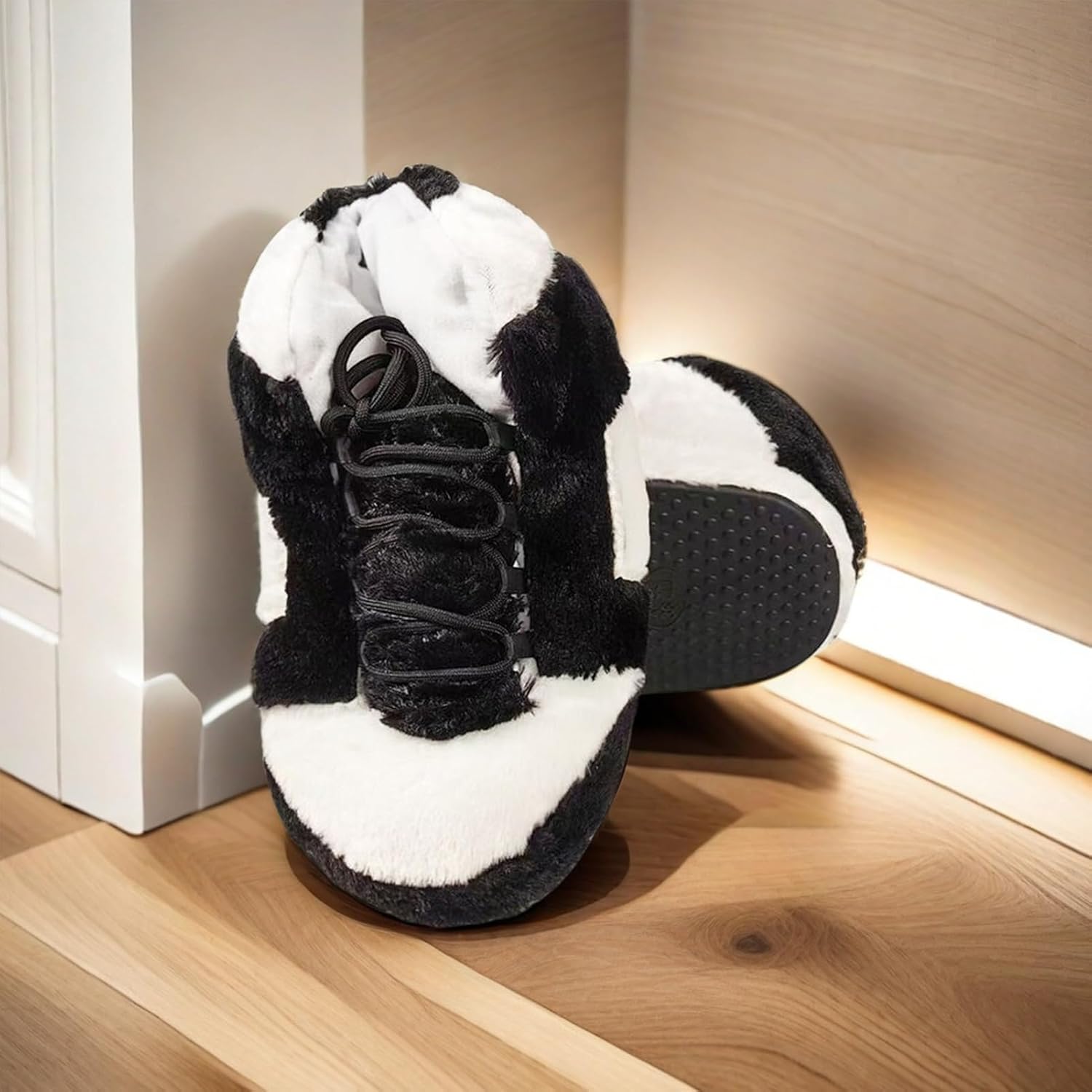 MOLERFO Sneaker Slippers Non Slip Sole Indoor House Plush Slippers Unisex Indoor Floor Cotton Shoes (BLACK-HB,5.5,12) - Image 3