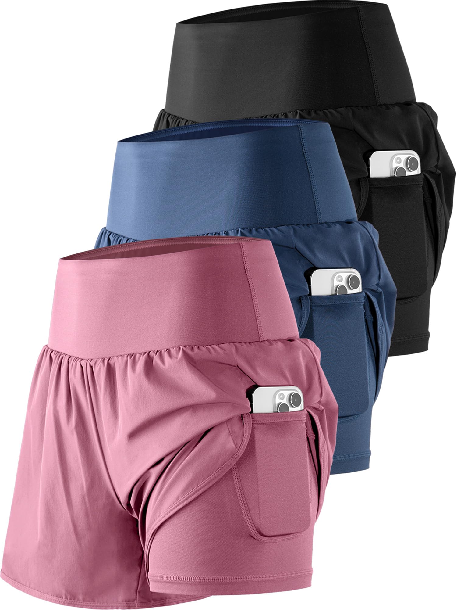 CADMUS 2 in 1 Women's Workout Shorts for Athletic Gym Running Shorts with Phone Pockets