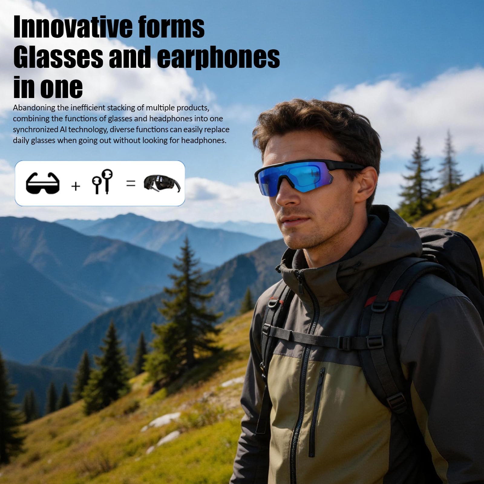 Occhiali intelligenti per ciclismo, occhiali da sole intelligenti con IA | Occhiali Bluetooth aperti - Lenti polarizzate, traduzione in tempo reale in 172 lingue, protezione UV al 100%