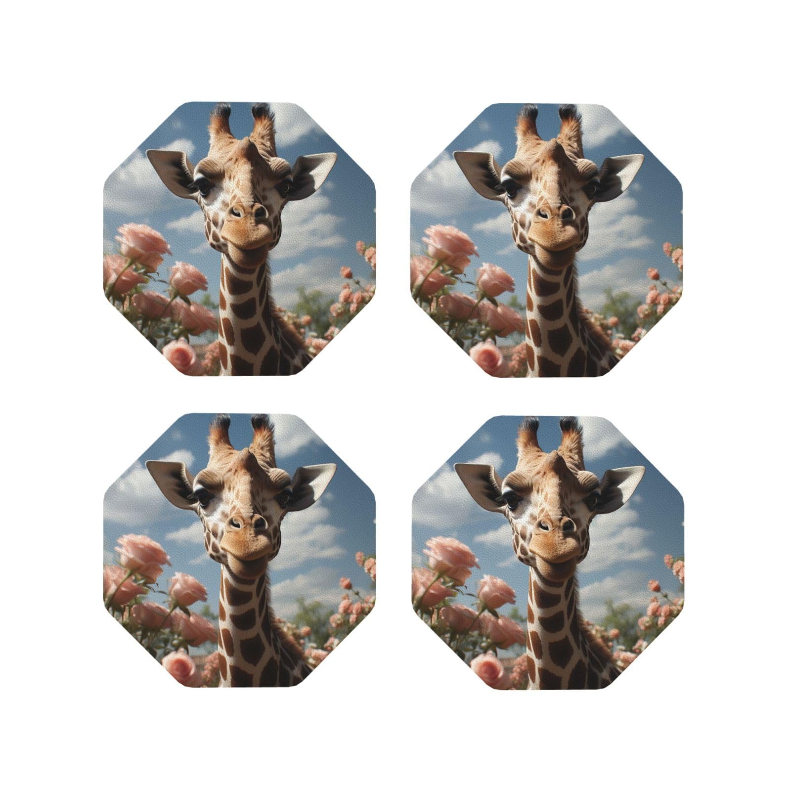 4pcs Drink Coasters for Tabletop Protection, 4" Leather Coasters for Drinks, Beautiful Giraffe Cup Coasters for Coffee Table Decor, Non-Slip Drinking Cup Mat for Hot Or Cold Drink