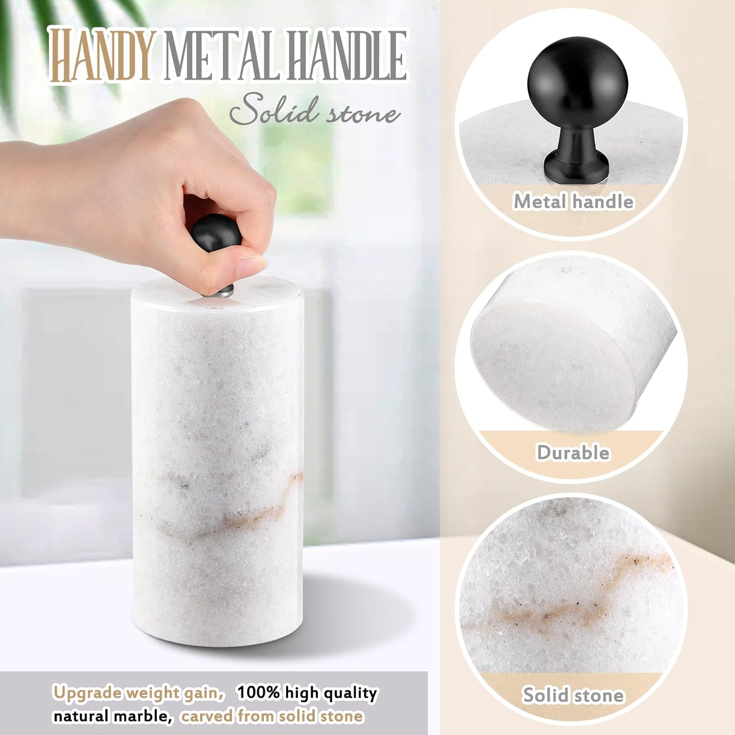 Marble Decorative Door Stoppers Solid Marble Heavy Duty Door Stops Natural Stone Modern Door Stop with Handle for Indoor or Outdoor Door 7.2''h x 3.54''d