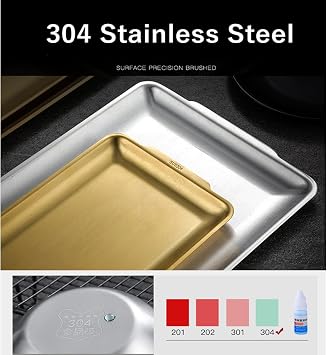 Stainless Steel Rectangle Serving Tray, BBQ Sushi Flat Dish Bread Pastry Baking Pan for Home Parties Living Room Restaurant Table,Silver,22 * 11cm