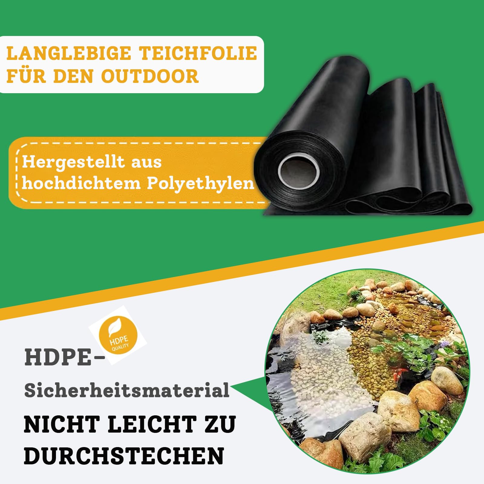 PVC Folie schwarz 2.5x6m,Premium PVC Teichfolie, wasserdicht, reißfeste, Kann Wiederverwendet, Teichplane für Fischteiche, Brunnen, Wassergarten und Wasserfall
