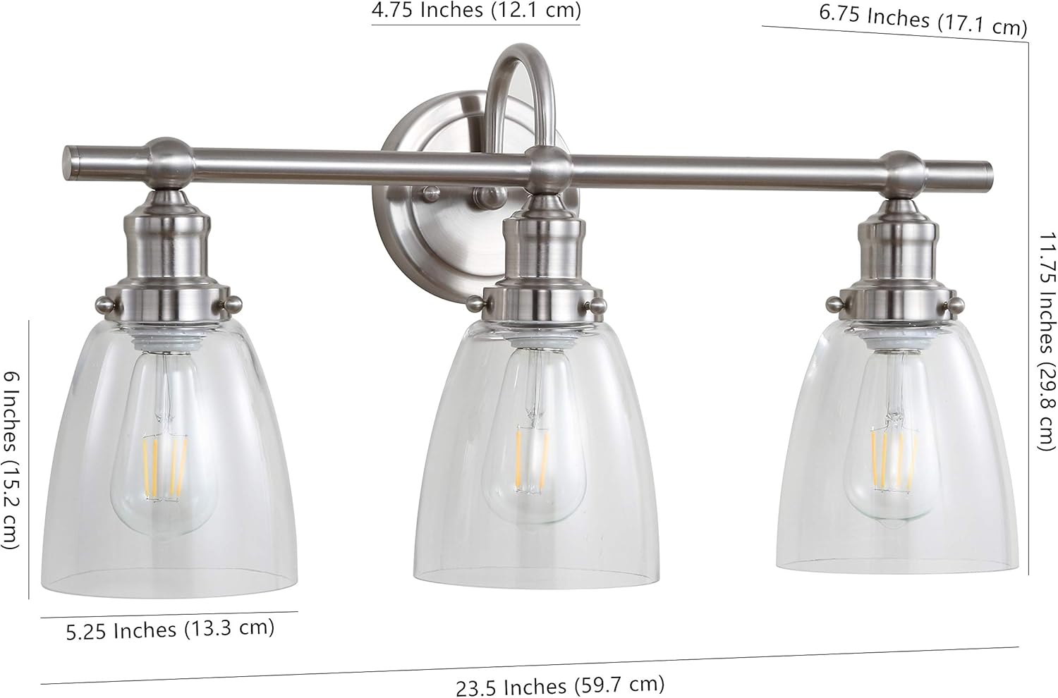 Dunes 3-Light Nickel and Clear Glass Bathroom Sconce