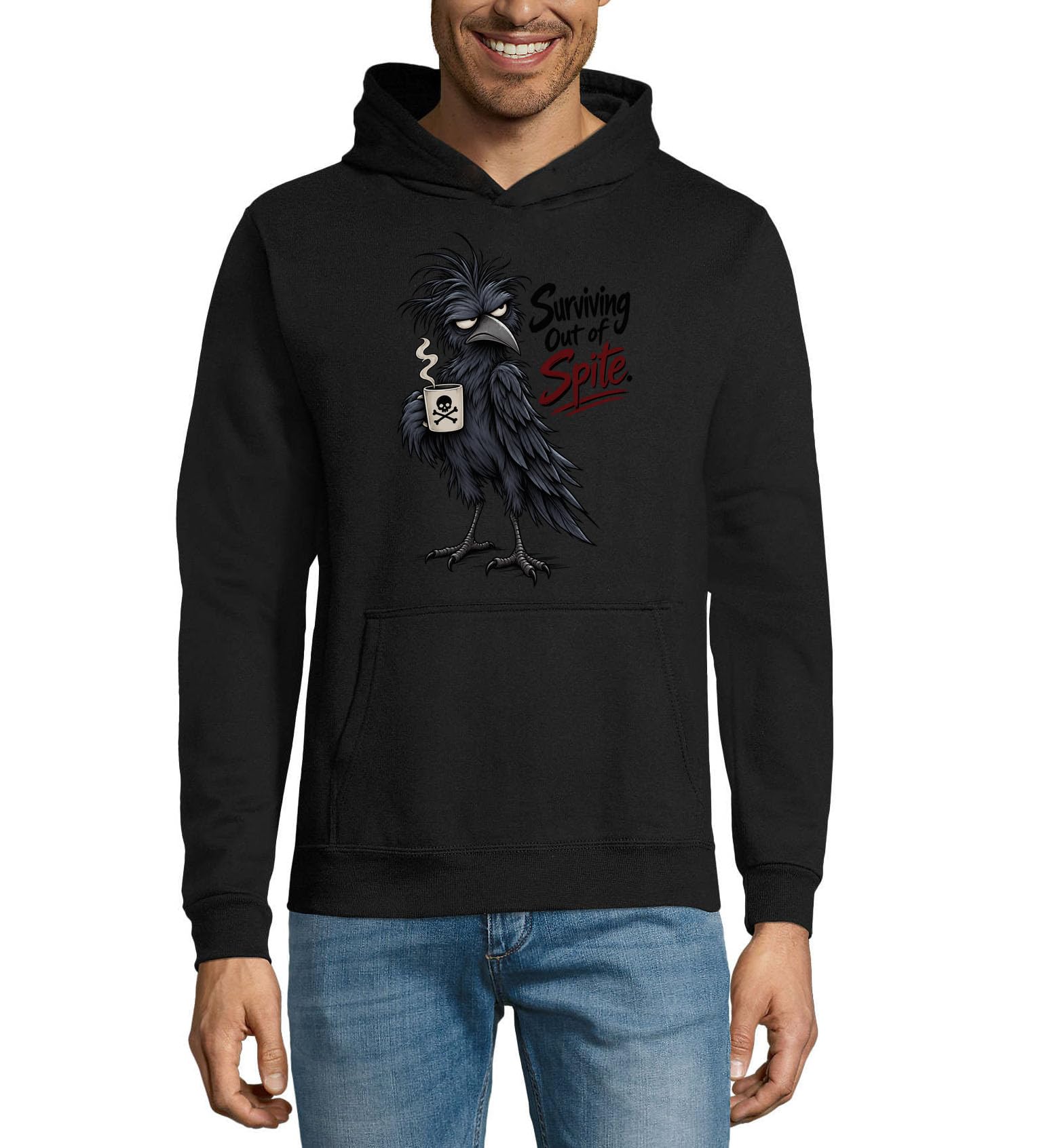 Grumpy Raven Holding Trująca kawa unisex mieszanka bawełny bluza z kapturem bluza z kapturem czarna