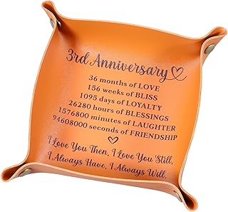 3 Year Anniversary Present for Him Her 3rd Anniversary Present for Boyfriend Girlfriend Couple Romantic 3rd Wedding Anniversary for Wife Husband Lover 3rd Leather Valet Tray Third Year Marriage Gift