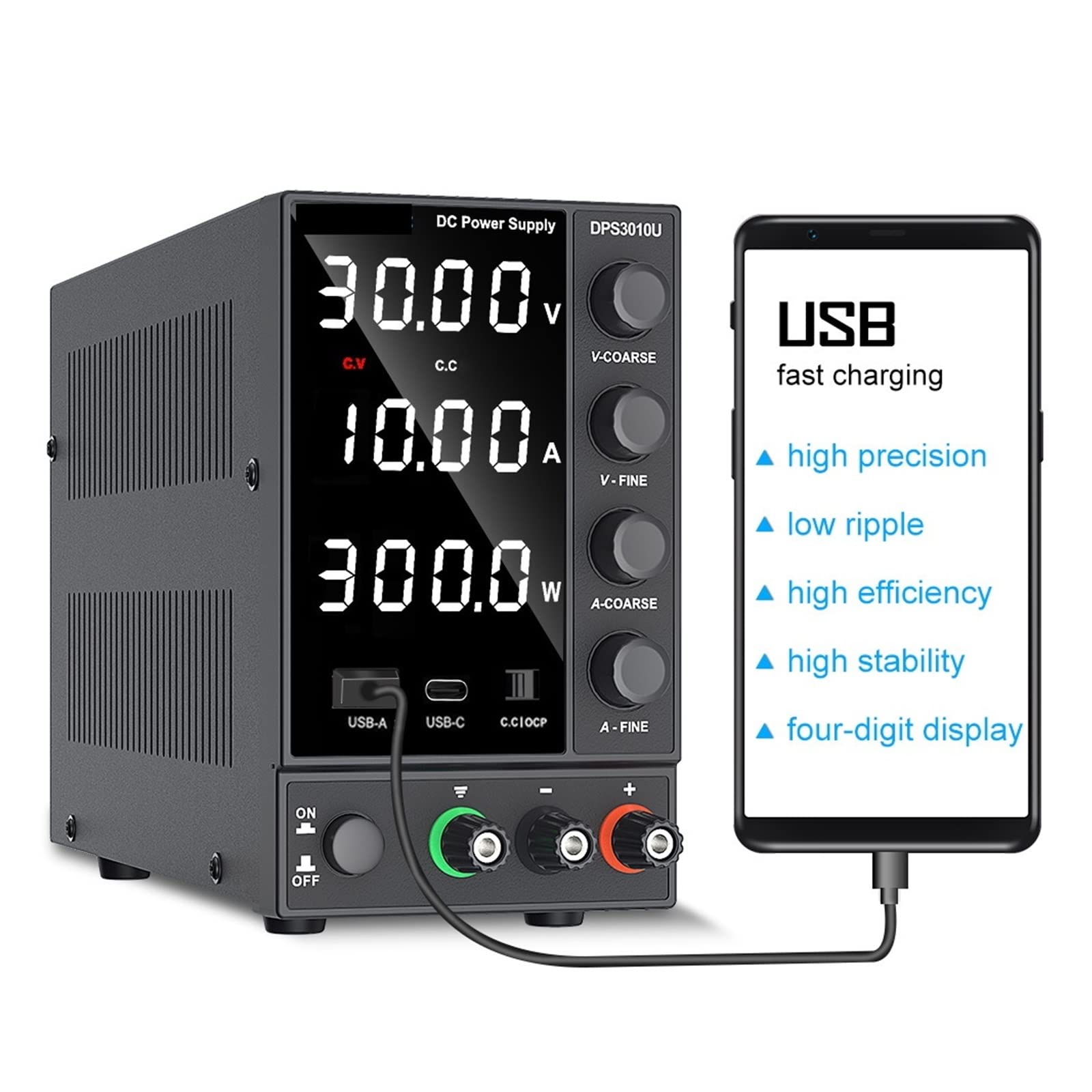 Universalnetzteil, Einstellbares DC-Netzteil 4-stellige Laborbank-Stromquelle 30 V 10 A 5 A AC-Schaltstabilisierter LCD-Netzteilregler(DPS1203U)
