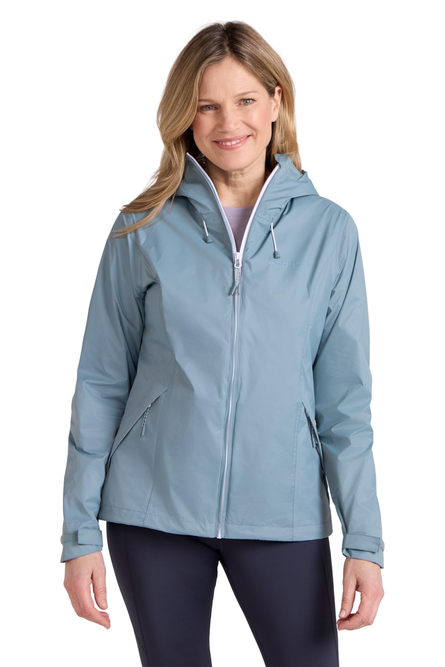 Mountain Warehouse Women's Light Teal Swerve Waterproof Jacket, Adjustable Cuffs, Breathable,Taped Seams, Packs Away, Rain Coat - For Spring Summer, Walking & Outdoors 14