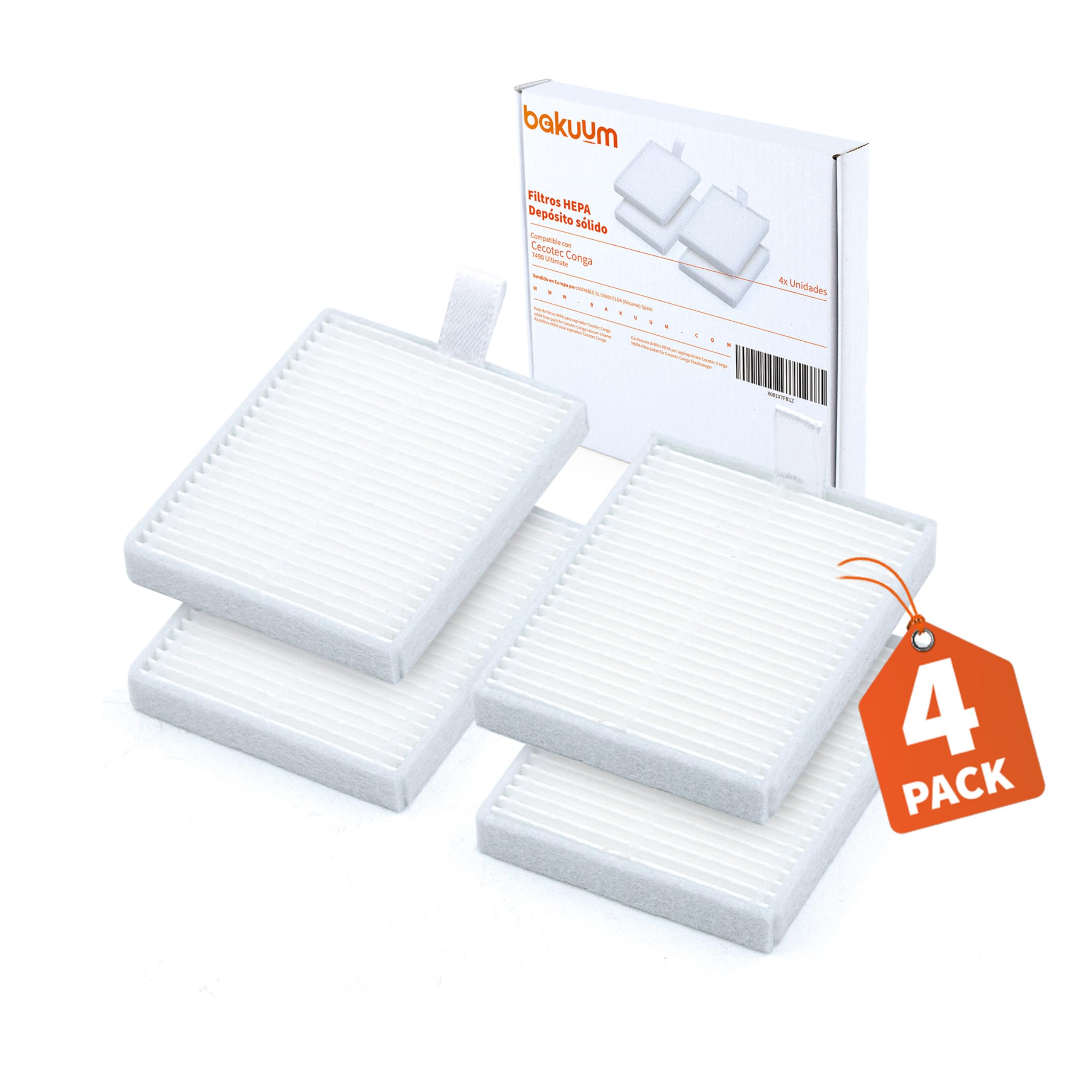 Pack of 4 HEPA filters, for Cecotec Conga 7490 ULTIMATE. Pack spare parts and accessories for robot vacuum cleaner