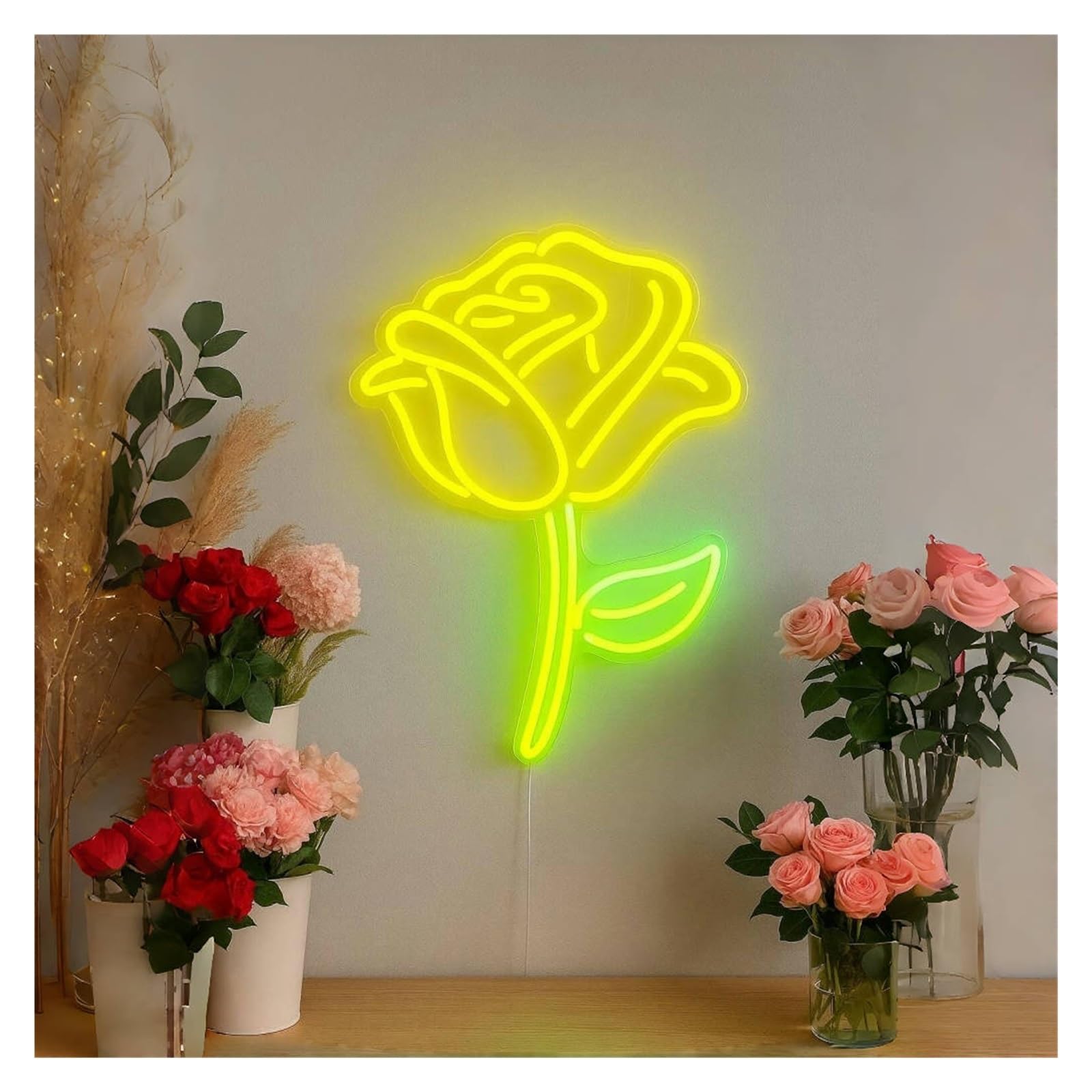 Shouxi D Sign Lamp Rose Neon Sign, Suitable For Home, Shop, Or Studio Ecor With Immable 51Cm