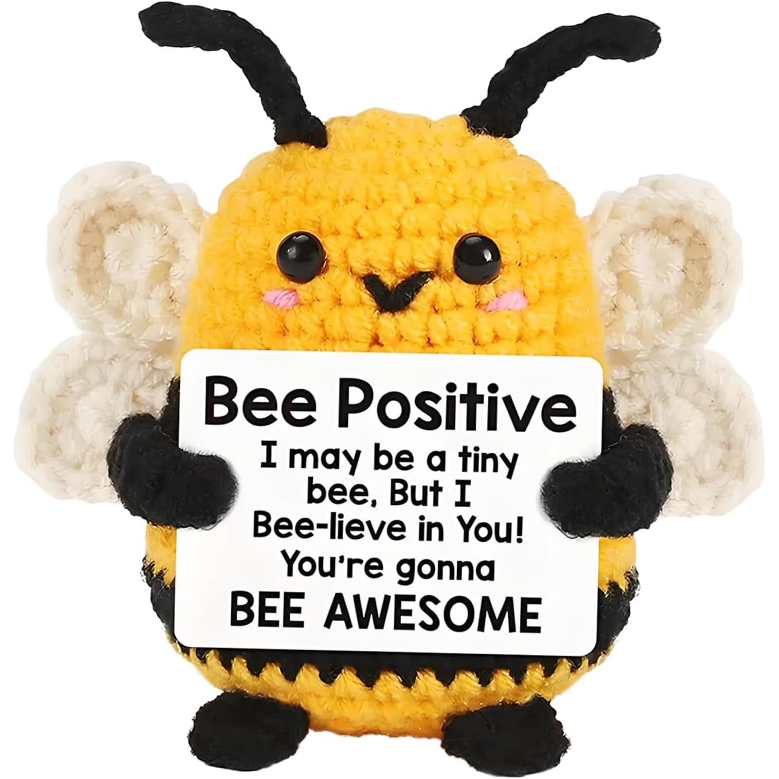 ASREJUR Positive Crochet Bee,To My Love Mini Handmade Positive Bee Toy,Emotional Support Positive Potato Crochet with Card,Handmade Collectible Knitted Bees Motivational Gifts for Women,Men,Kids