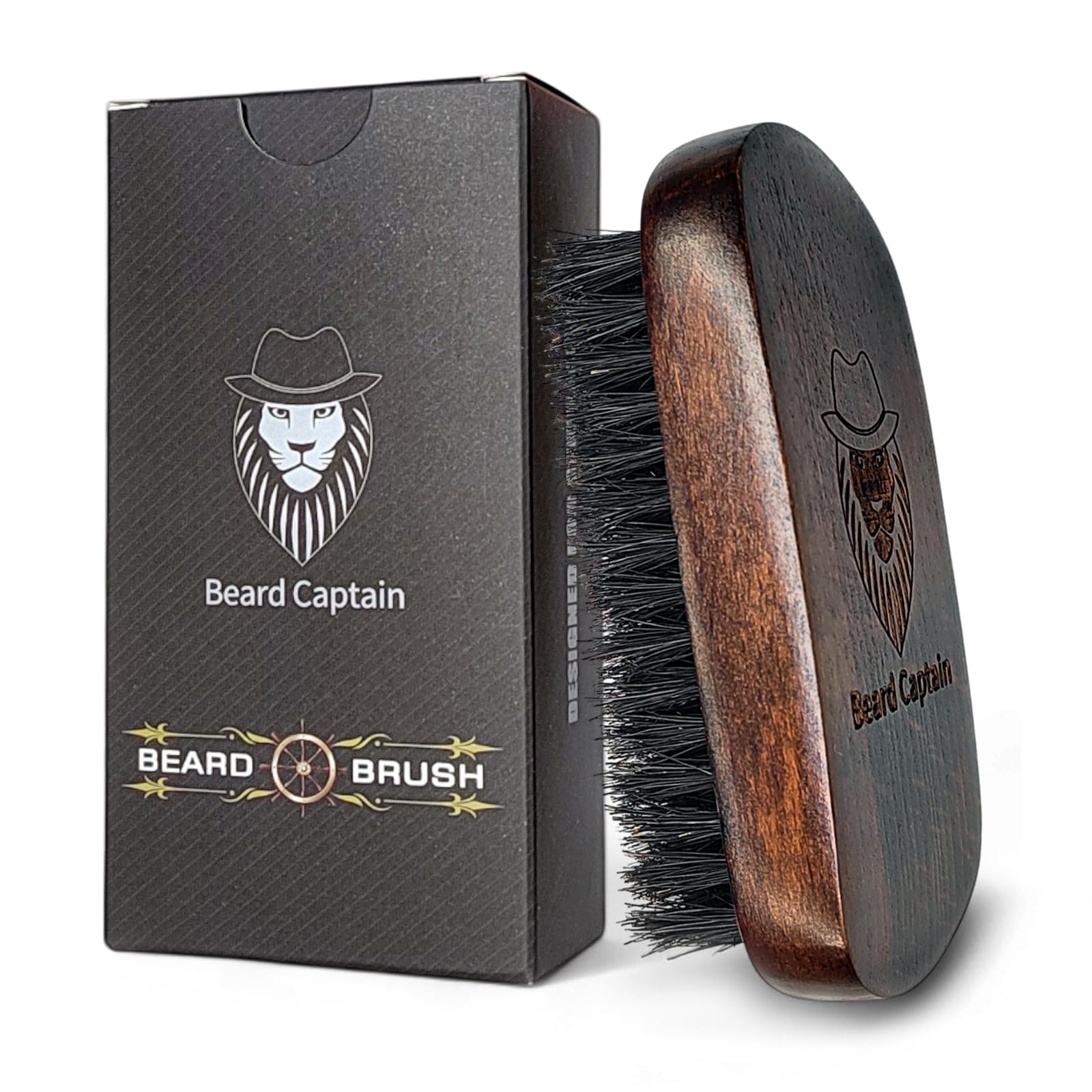Cepillo de barba para aseo masculino, mango de madera rectangular retro con cerdas de jabalí 100% limpieza facial y bigote