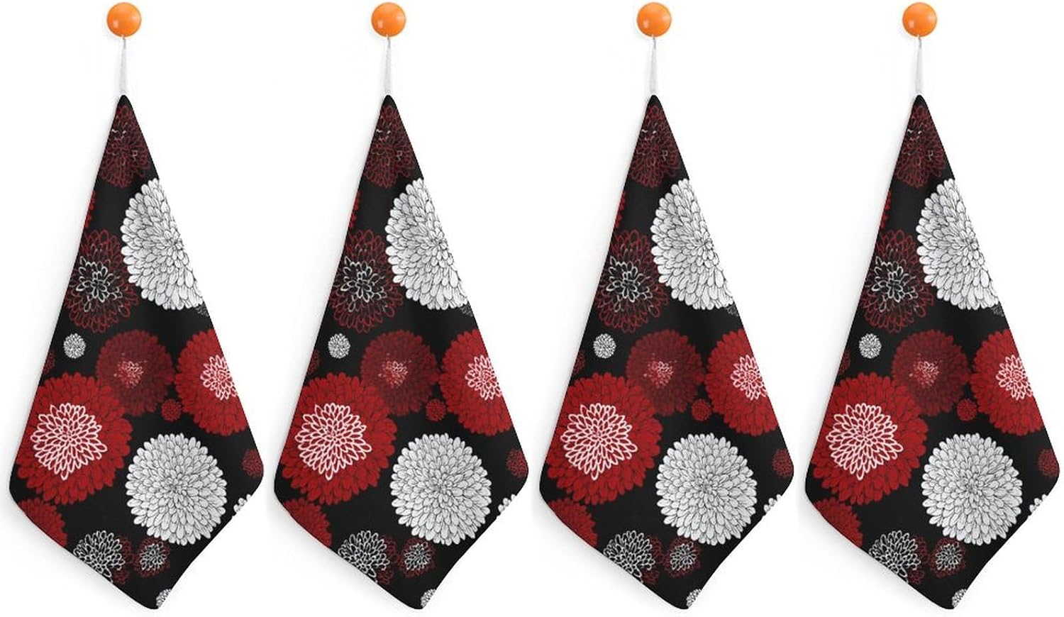 Red and Black Chrysanthemum Hand Towels for Bathroom Handkerchief | Absorbent,with Hanging Loop,Kitchen Towels,for Home Hotel,Soft