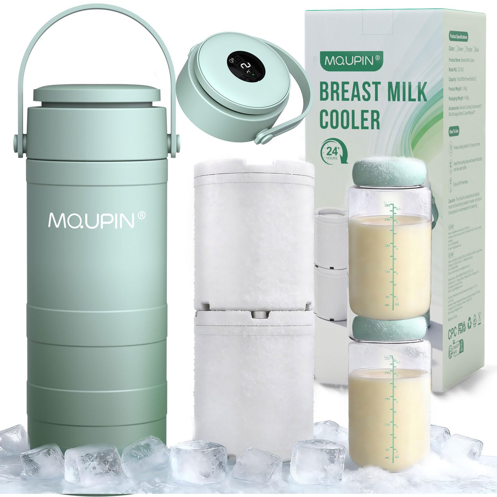 Refroidisseur de lait maternel de 623,7 g avec affichage de la température à 360° pour le stockage de bouteille de lait refroidisseur pour voyage