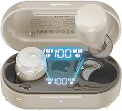 TOZO T12 Auricolari senza fili Bluetooth 5.3 Cuffie con microfono ENC a cancellazione di rumore, display digitale a LED con durata di 55 ore, custodia di ricarica wireless, controllo app, Champagne